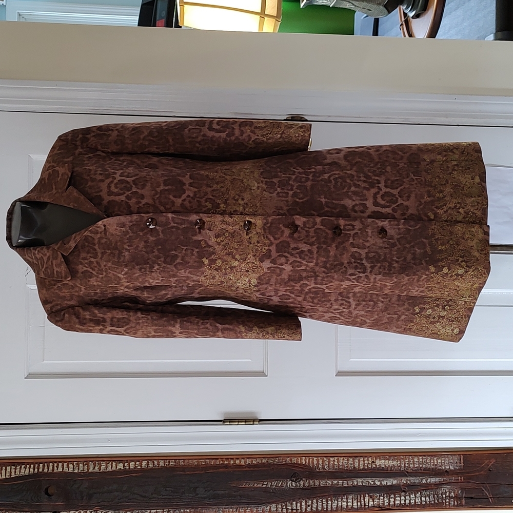 Vintage Eccoci Coat Size 8 Leopard Print with Metalic Gold Embroidered Adornment